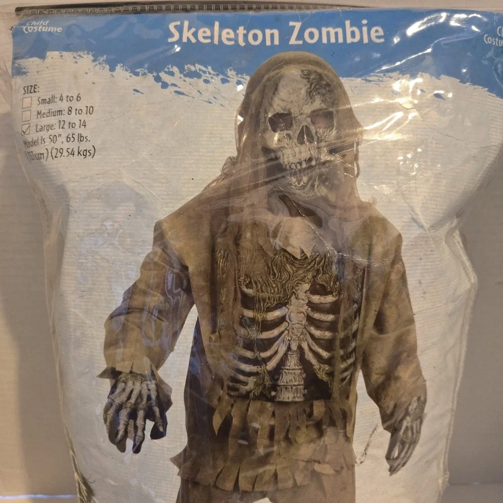 NEW FUN WORLD Swamp Skeleton zombie Living Dead‎ Costume Kids L 12-14 No Mask
